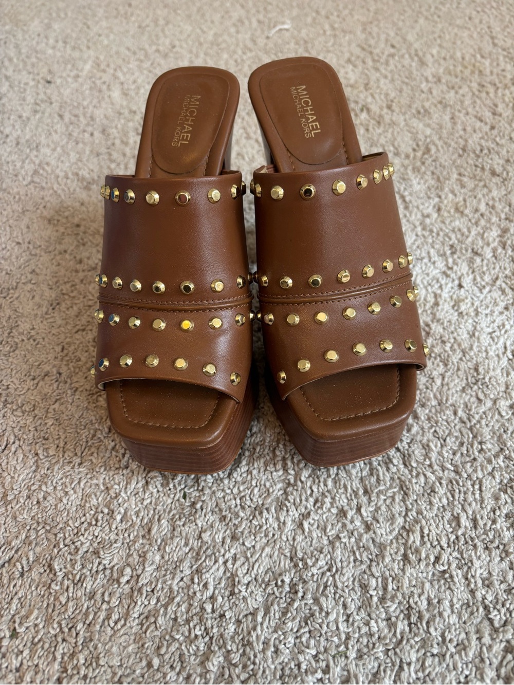 MICHAEL Michael Kors Brown Leather Studded Platform Mules